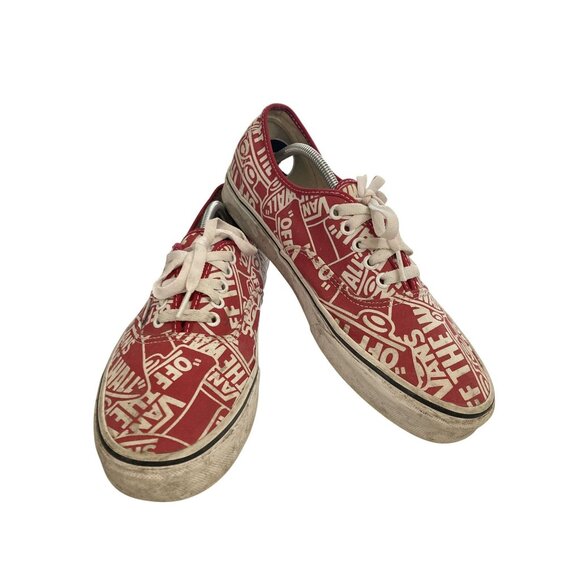 Vans Unisex size Men 10 Women 12 Red "Off The Wall" Print Canvas skate Sneakers - Picture 1 of 8